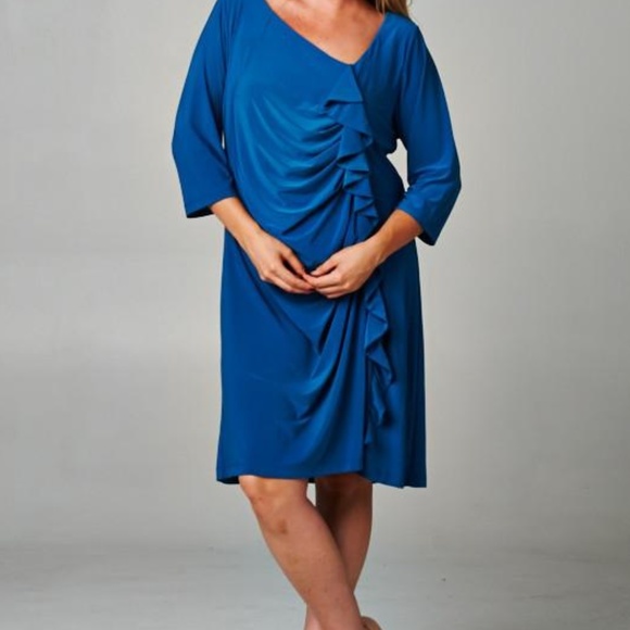 Christine V Plus Size Side Ruffle Dress - Picture 1 of 7